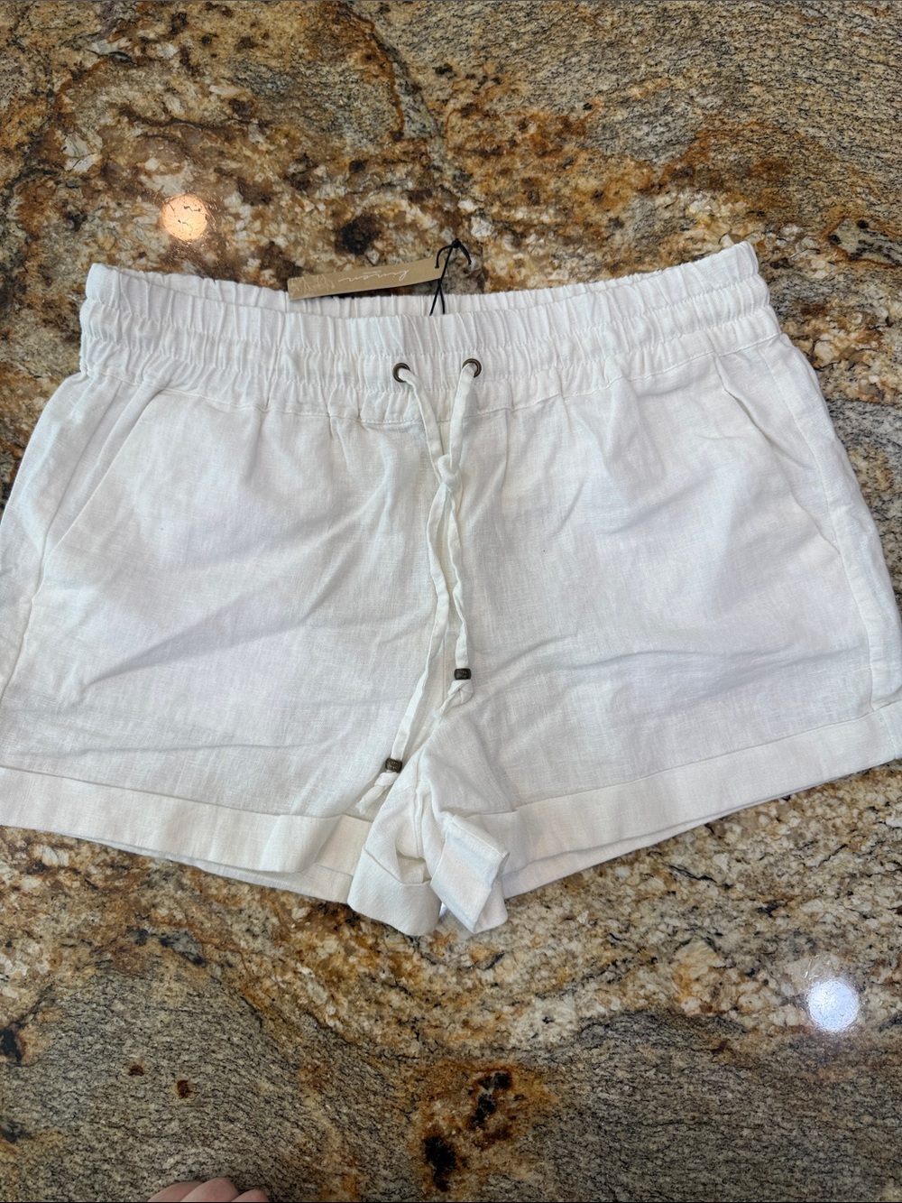 Love Tree White High Waist Linen Drawstring Shorts